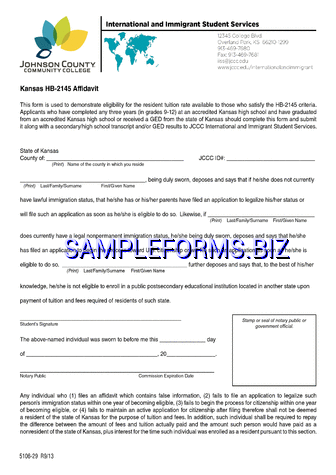 Kansas HB-2145 Affidavit Form pdf free